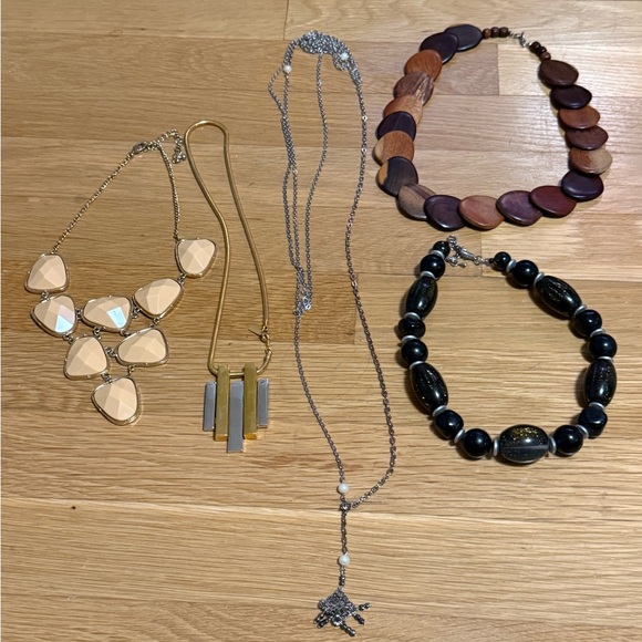 Jewelry - Vintage & Modern Jewelry Lot - 5 Statement Pieces - Gold Tone & Natural Stone